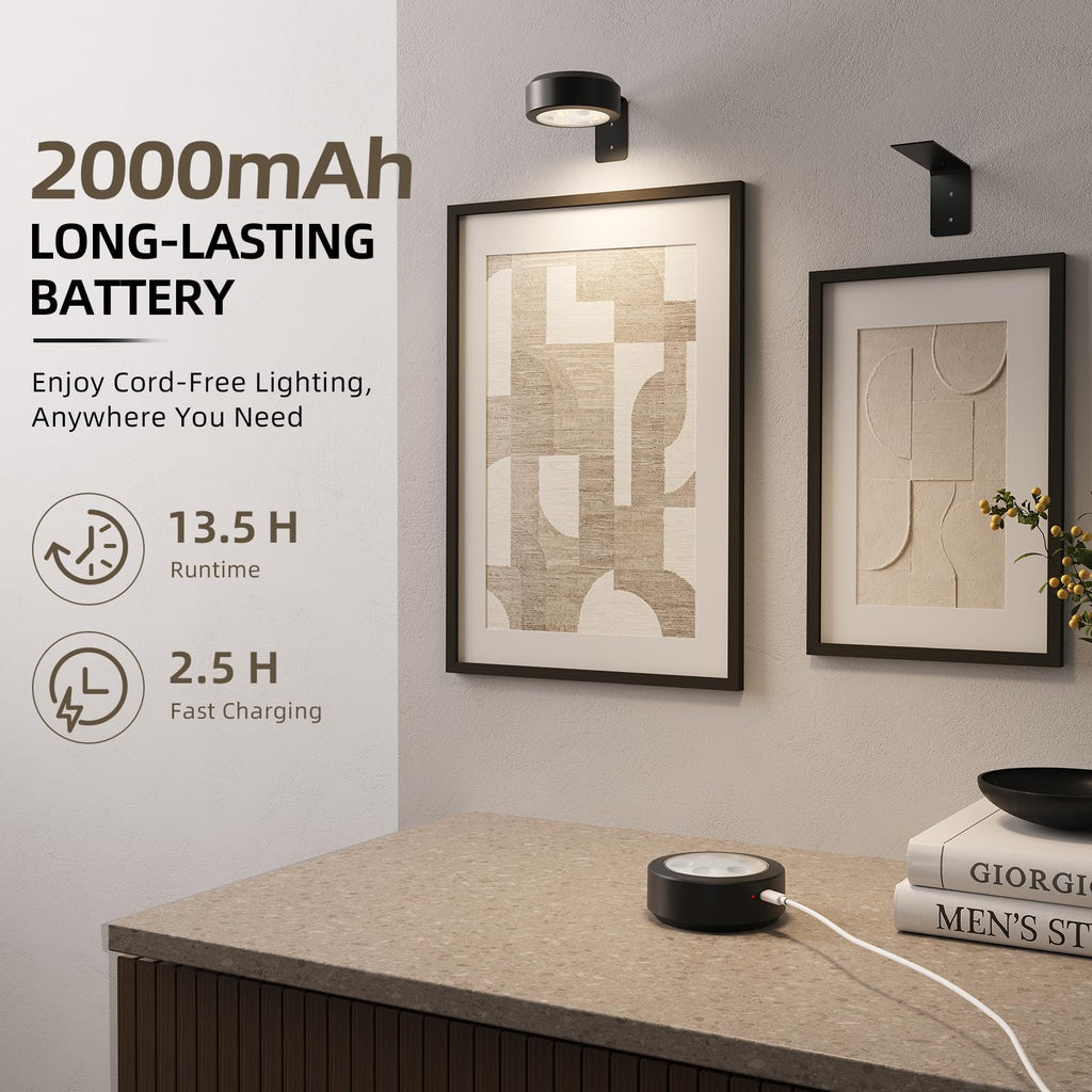Picture Lights for Wall, 2000mAh Rechargeable Battery Magnetic Poster Lights with 3 Color Temps & 12 RGB, Remote