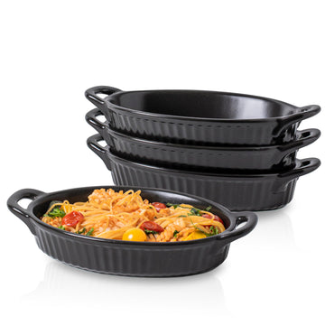 Ceramic Oval Au Gratin Baking Dishes Set of 4, Black