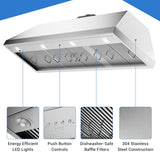 60 Inch Stainless Steel Range Hood Insert 1260 CFM 4 Speed LED Lights Dishwasher-Safe Baffle Filters, Ducted