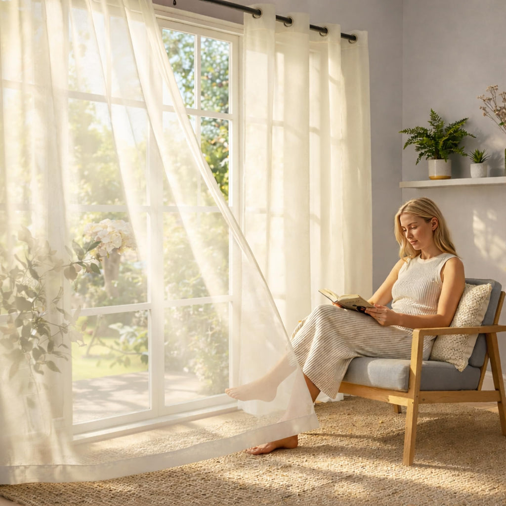 4 Panels Outdoor Sheer Curtains Waterproof With Grommet