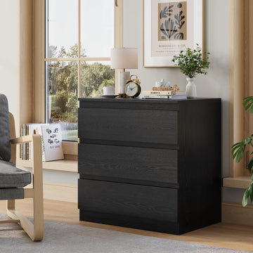 Black 3 Drawer Dresser Wood Clothes Storage