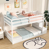 Twin Over Twin Bunk Bed with Stairs, Solid Wood Floor Bunk Bed with Storage Staircase & Full-Length Guardrails