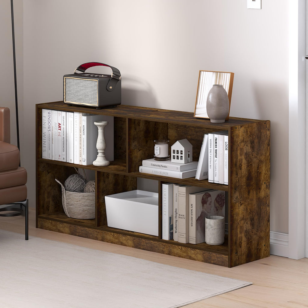 Book Shelf, 5-Cube Bookshelf, Horizontal Cube Storage Organizer Bookcase, 10.9 x 47.2 x 23.6, Amber Pine