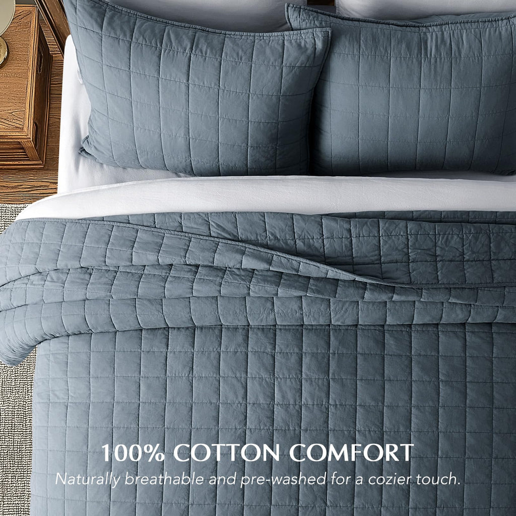 100% Cotton Box Stitch Quilt Set, Midnight Blue