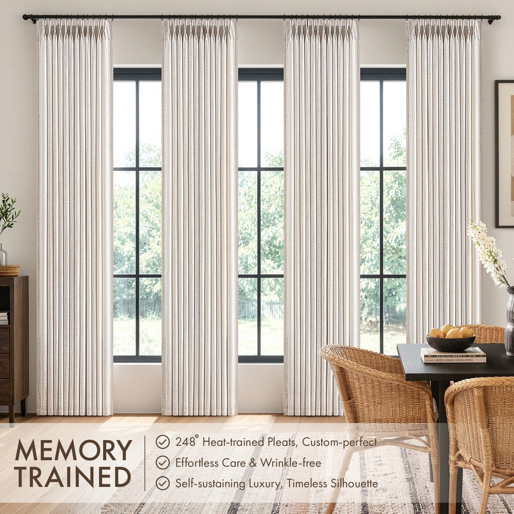 4 Panels Set Pinch Pleated Linen Curtains 90 Inches Long for Living Room Bedroom, Thick Linen Textured Memory Trained