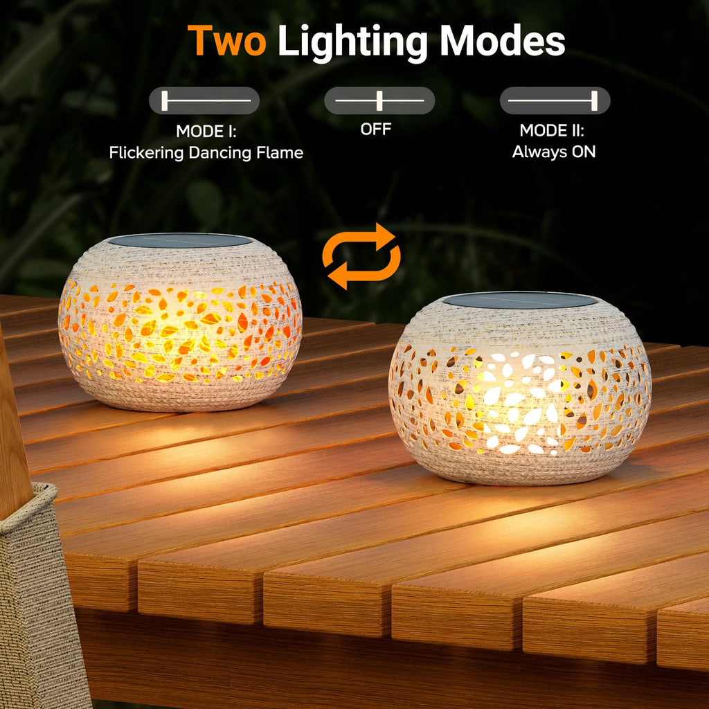 Solar Lanterns Outdoor Waterproof Table Lights: Upgraded Solar Flame Lantern, 2 Lighting Modes White Lantern