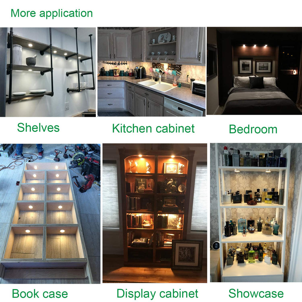 LED Under Cabinet Lighting Dimmable with RF Remote Control, 6 LED Puck Lights, Total of 12W, Count Closet Wardrobe
