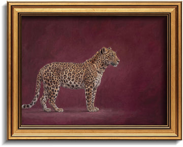 Gold Framed 3D Textured Wall Art, Vintage Burgundy Cheetah Canvas Prints, Minimalist Maroon Wildlife Pictures Decor