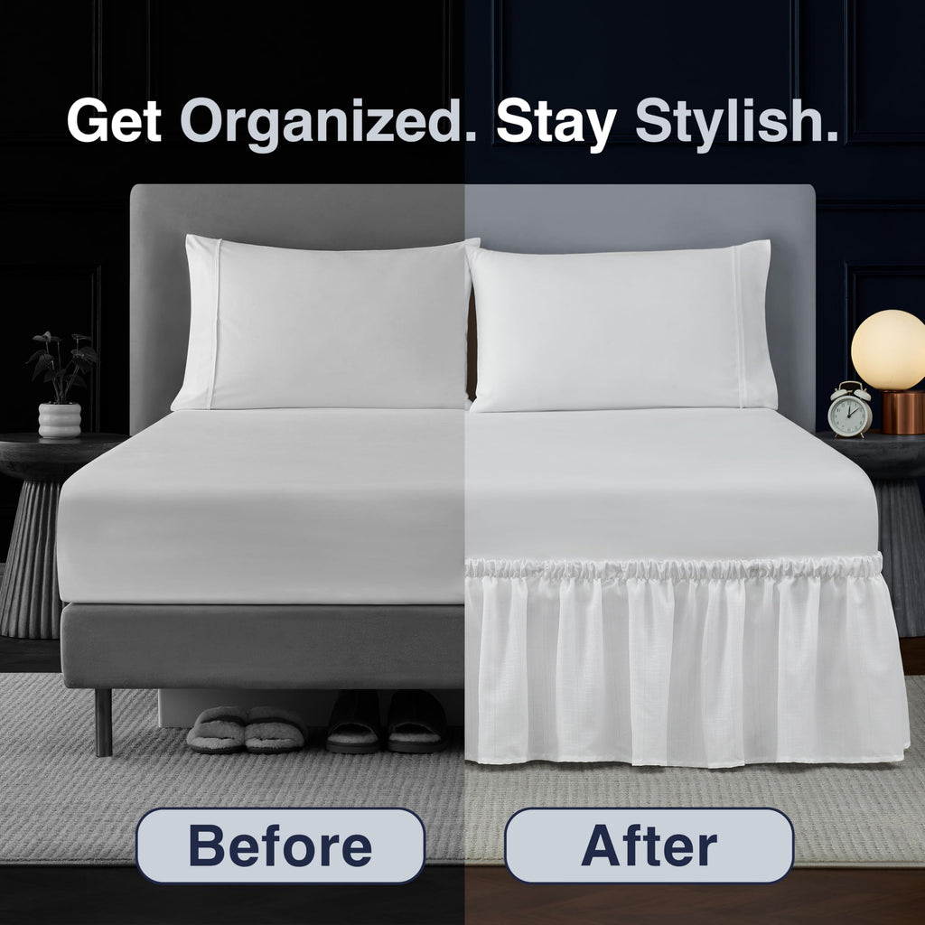 Cal King Bed Skirt, Ruffled Wrap-Around, 15" Drop, White