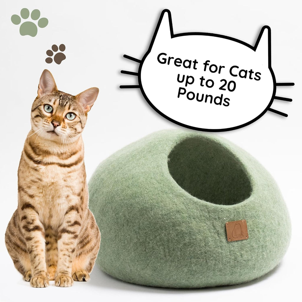 Extra Thick Felted Wool Cat Cave Bed Your Pet Will Love - Cozy and Warm Hideaway for Sleeping & Relaxing - Large
