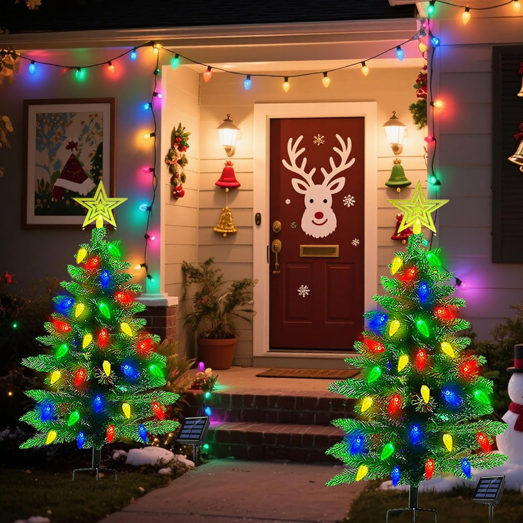 2-Pack 3.6FT Solar Christmas Tree Outdoor Christmas Decorations, 8 Modes Solar Xmas Tree Lights with 100 LED