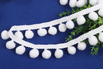 Ball Fringe 1" Wide Pom Pom Trim Ribbon Sewing-White - 10 Yards