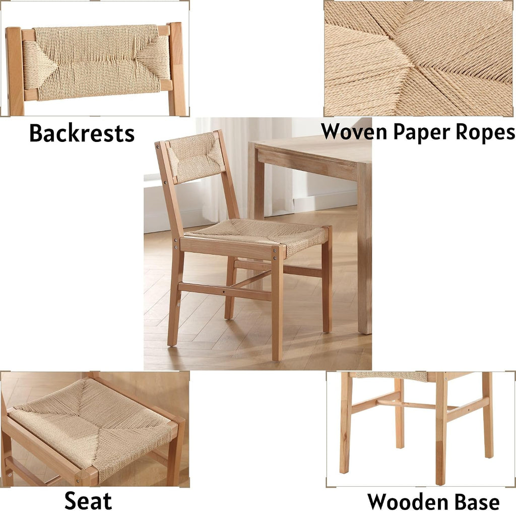 Woven Rattan Dining Chairs Set of 4, Farmhouse Wicker Boho Dining Chairs, Armless Wooden Cane Kitchen Dining Chair