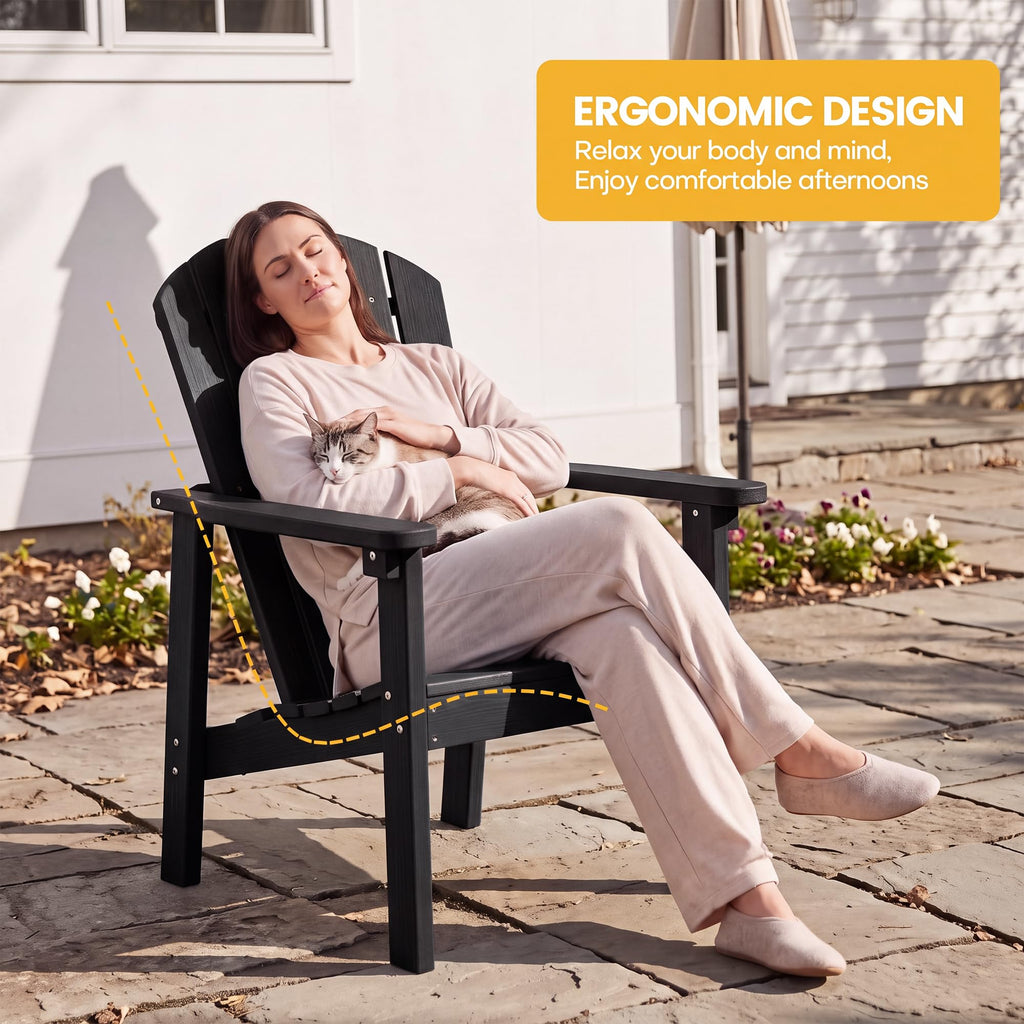 Compact Stackable Adirondack Chairs, All Weather HDPE, Black