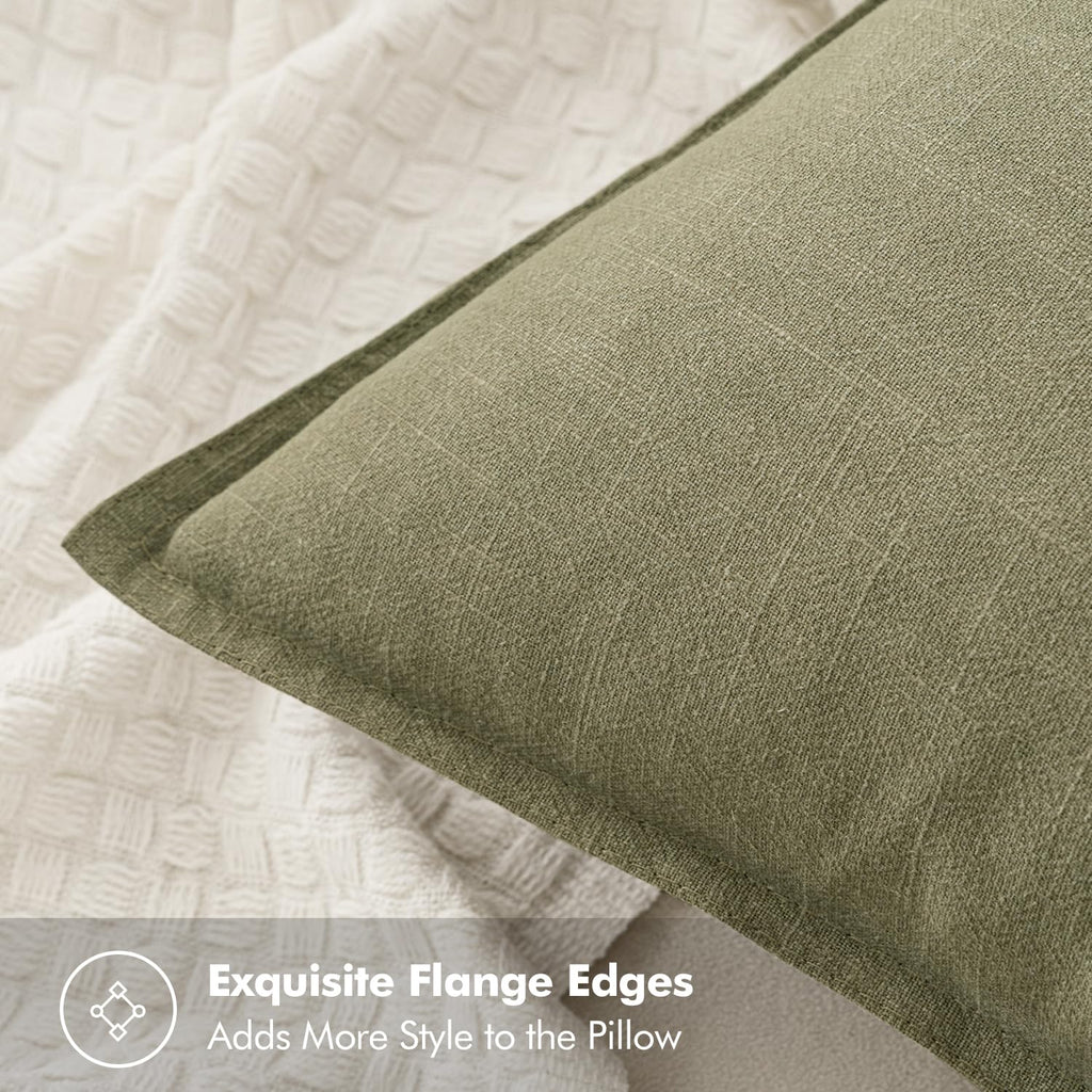 Decorative Linen Lumbar Pillow Covers 12x20 Inch Light Olive Green
