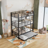 Triple Bunk Bed with Trundle Guardrail & Ladder Twin Metal, No Box Spring Needed, Easy Assemble