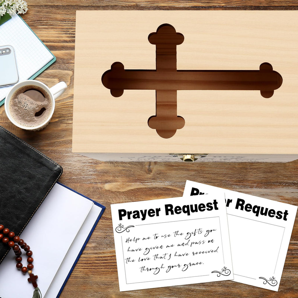 Prayer Request Box with 100 Pcs Prayer Cards, Wooden, Rustic