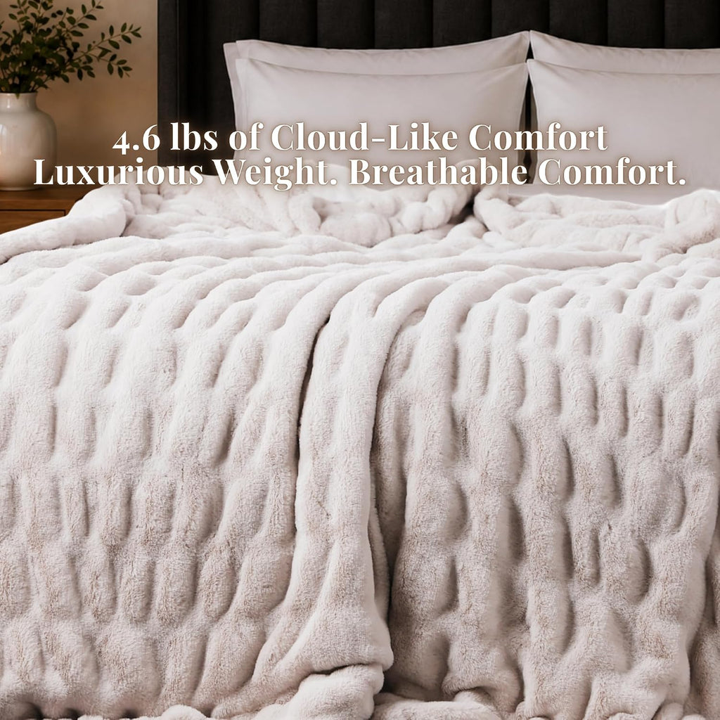 Luxury Faux Rabbit Fur Throw Blanket, Ultra Soft Double Sided Fluffy Plush Throw for Couch, Bed, Chair, Thick Warm