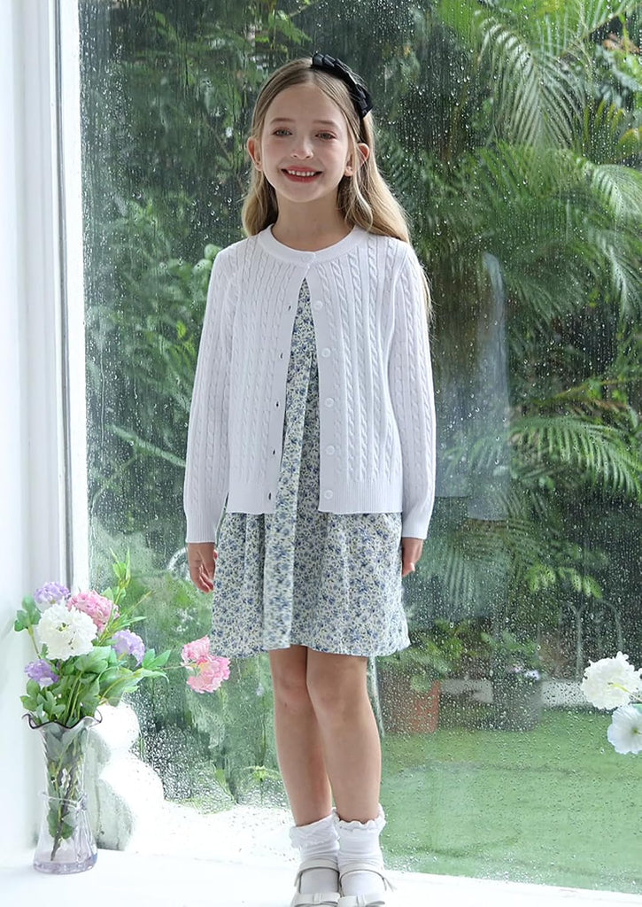 Girls Cable Knit Button Up Cardigan Sweater