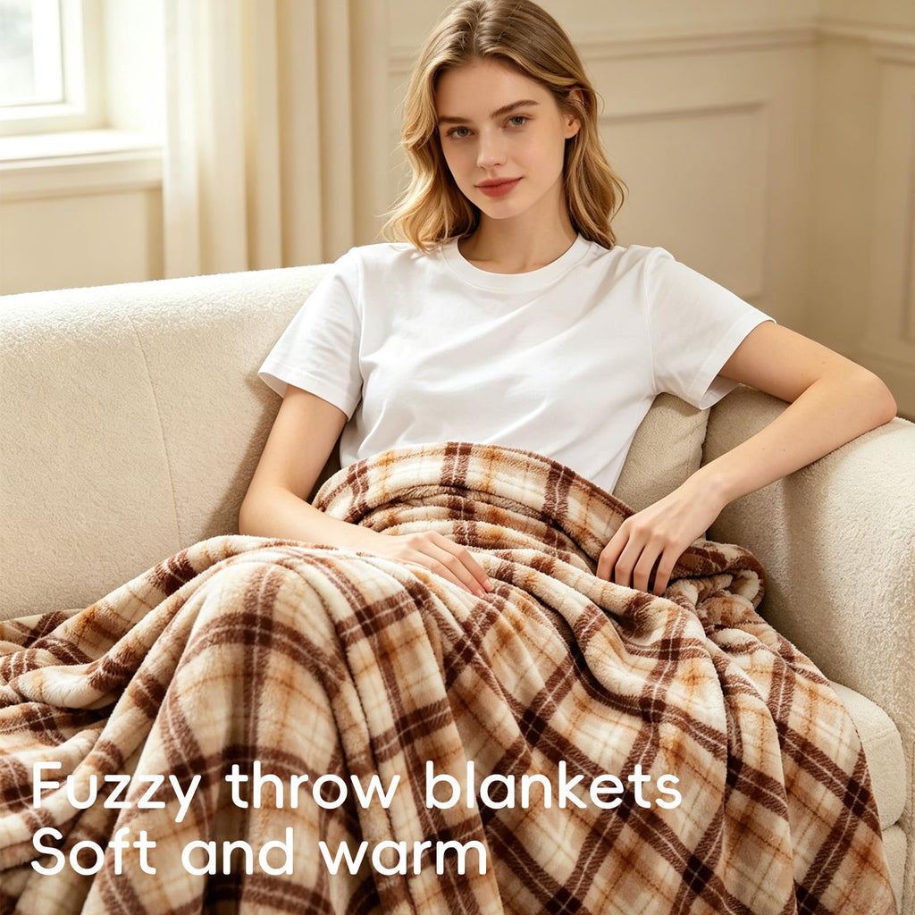 2Pcs Flannel Fleece Plaid Throw Blanket with Checkerboard Grid Pattern for Bed Couch Large Soft Blanket Winter Warm