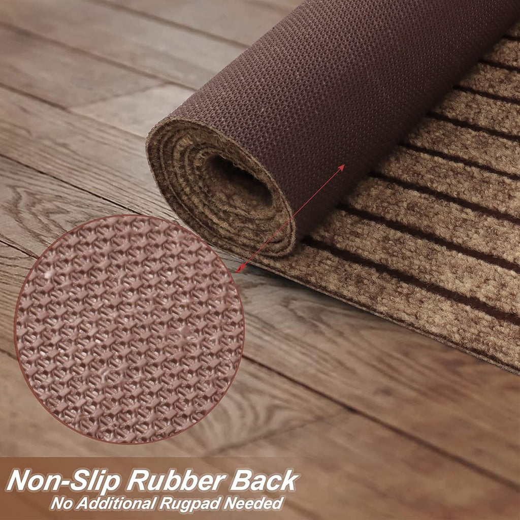 2' x 6' Runner Rugs with Rubber Backing, Indoor Outdoor Utility Carpet Runner Rugs, Stripe Brown, Can Be Used as