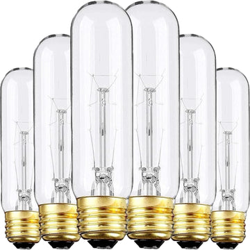 Edison Light Bulbs,120V, E26 Base, T10 Tubular Bulbs, 25W Clear Incandescent, Warm White, Dimmable Vintage Tubular