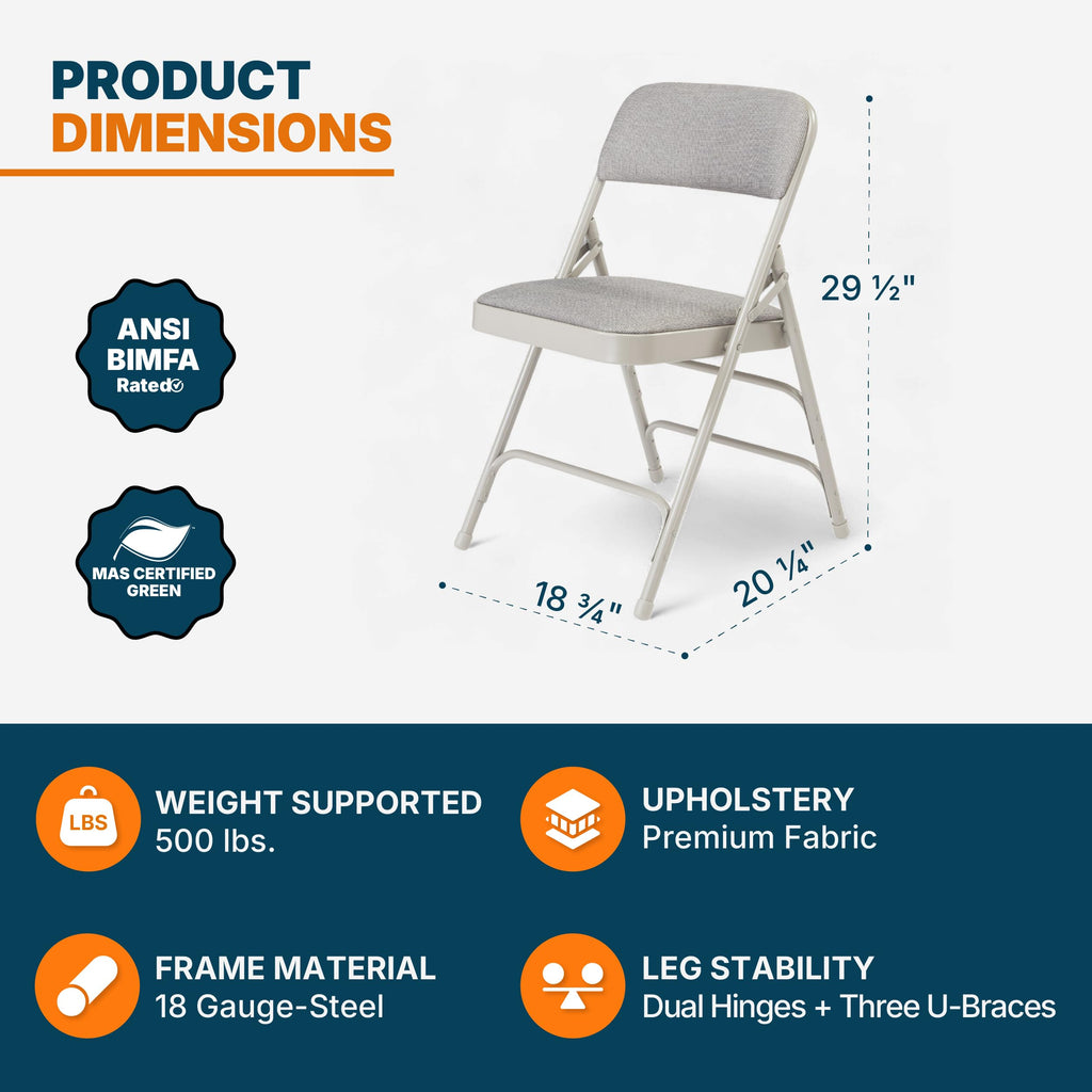 Series Heavy-Duty Premium Fabric Padded Upholstery Double-Hinged Triple-Braced Folding Chairs (4-Pack, Slate