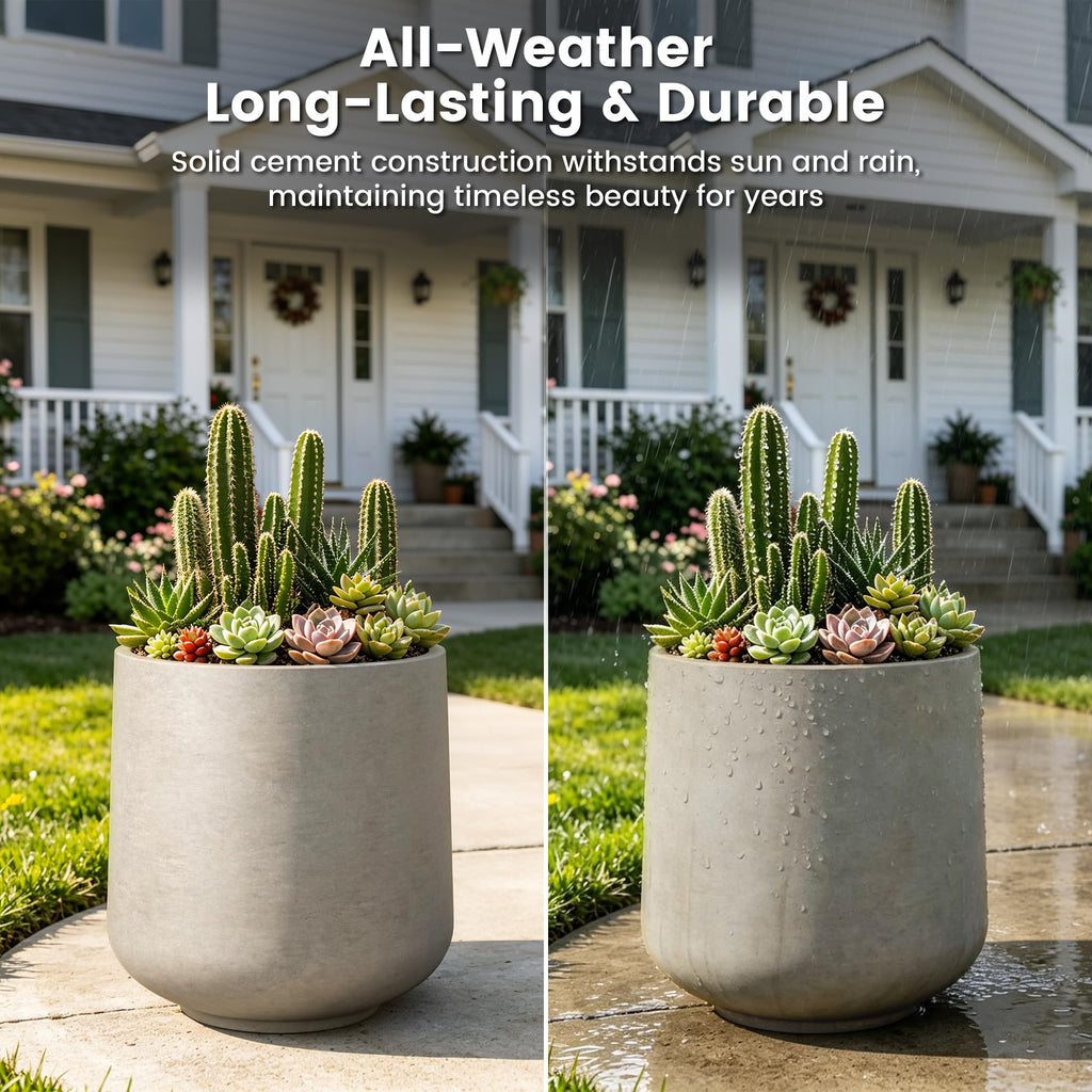 Modern Home Minimalist 16.5" Dia Weathered Concrete Curved Planter