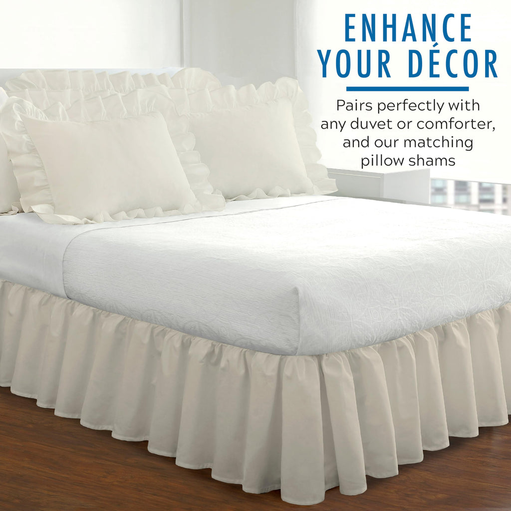 Bedding Ruffled Bedskirt, Classic 14" Drop Length, Gathered Styling, Queen, Ivory (FRE30114IVOR03)