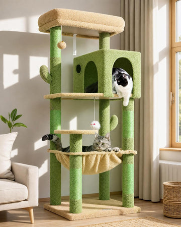 Cactus Cat Tree Tower with Scratching Post for Indoor Cats