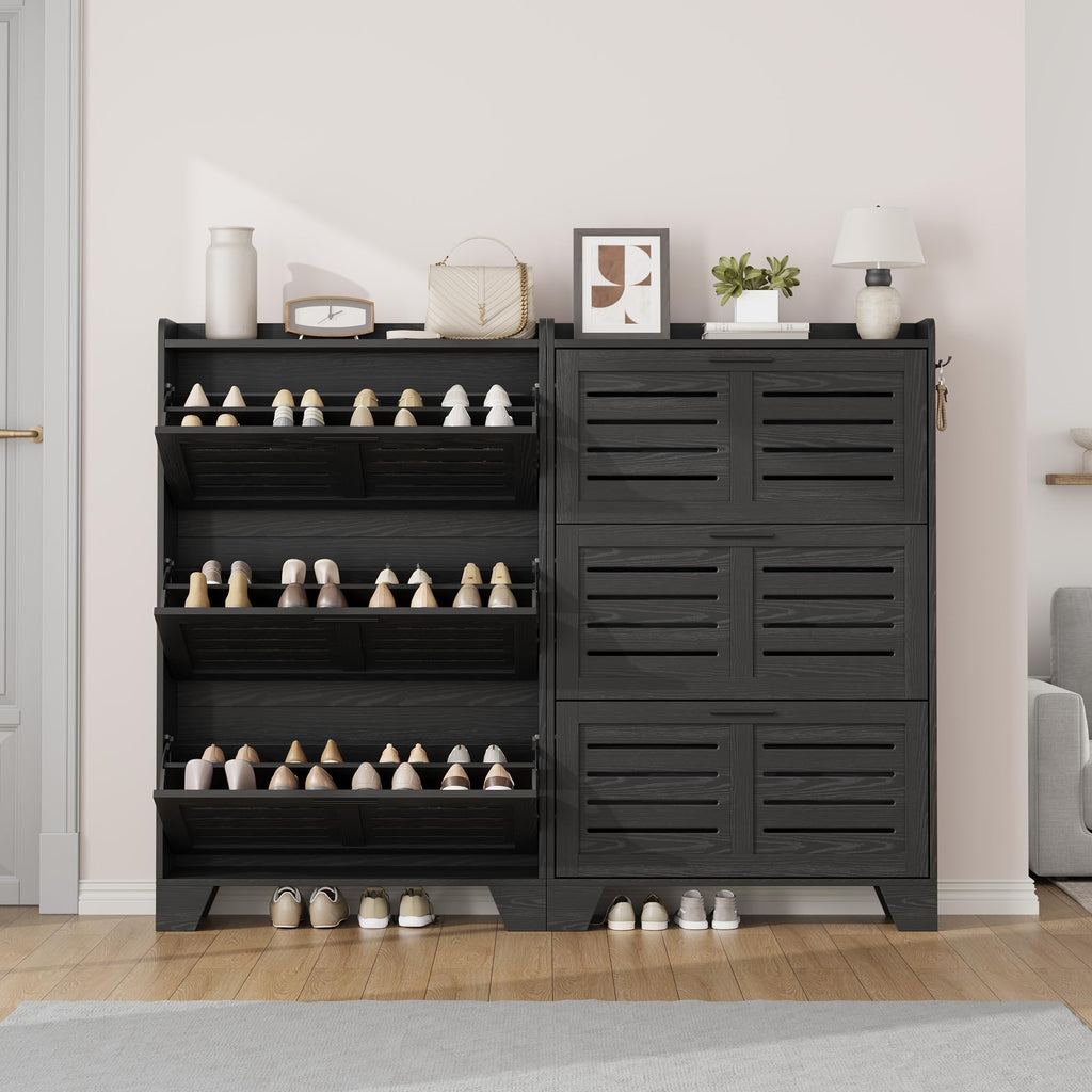 Shoe Cabinet Storage, Slim Shoe Storage Cabinet with 3 Flip Drawers, Freestanding Hidden Narrow Shoe Organizer