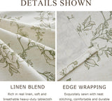 French Floral Tablecloths Rectangular Linen Table Cloth with Green Flowers Pattern Burlap Textured F