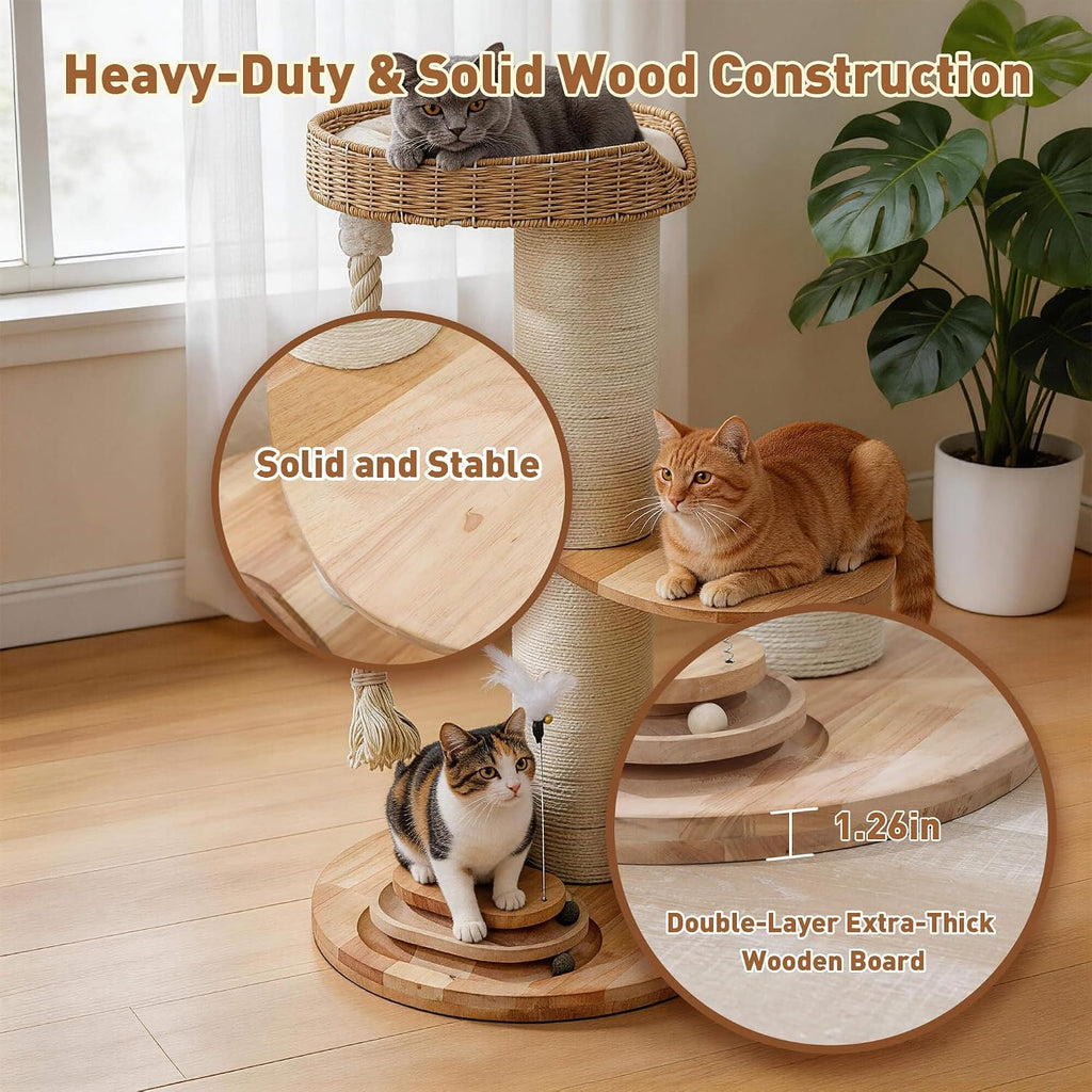 28.5in Wooden Cat Tree for Large Cats, Modern Cat Tower