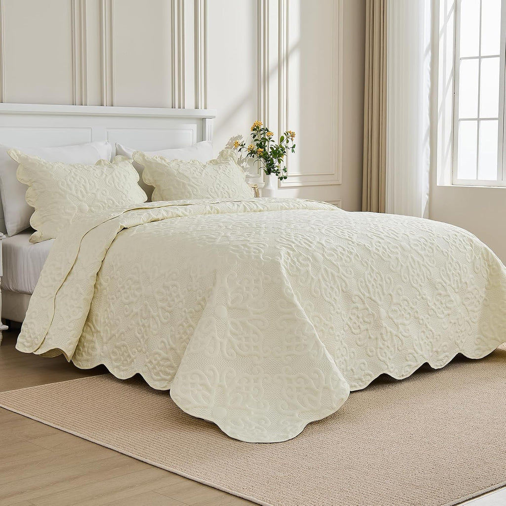 Oversized Bedspread 128x120 for Extra Tall King/California King Bed - Lightweight Quilted Coverlet Set 3 Pieces (1