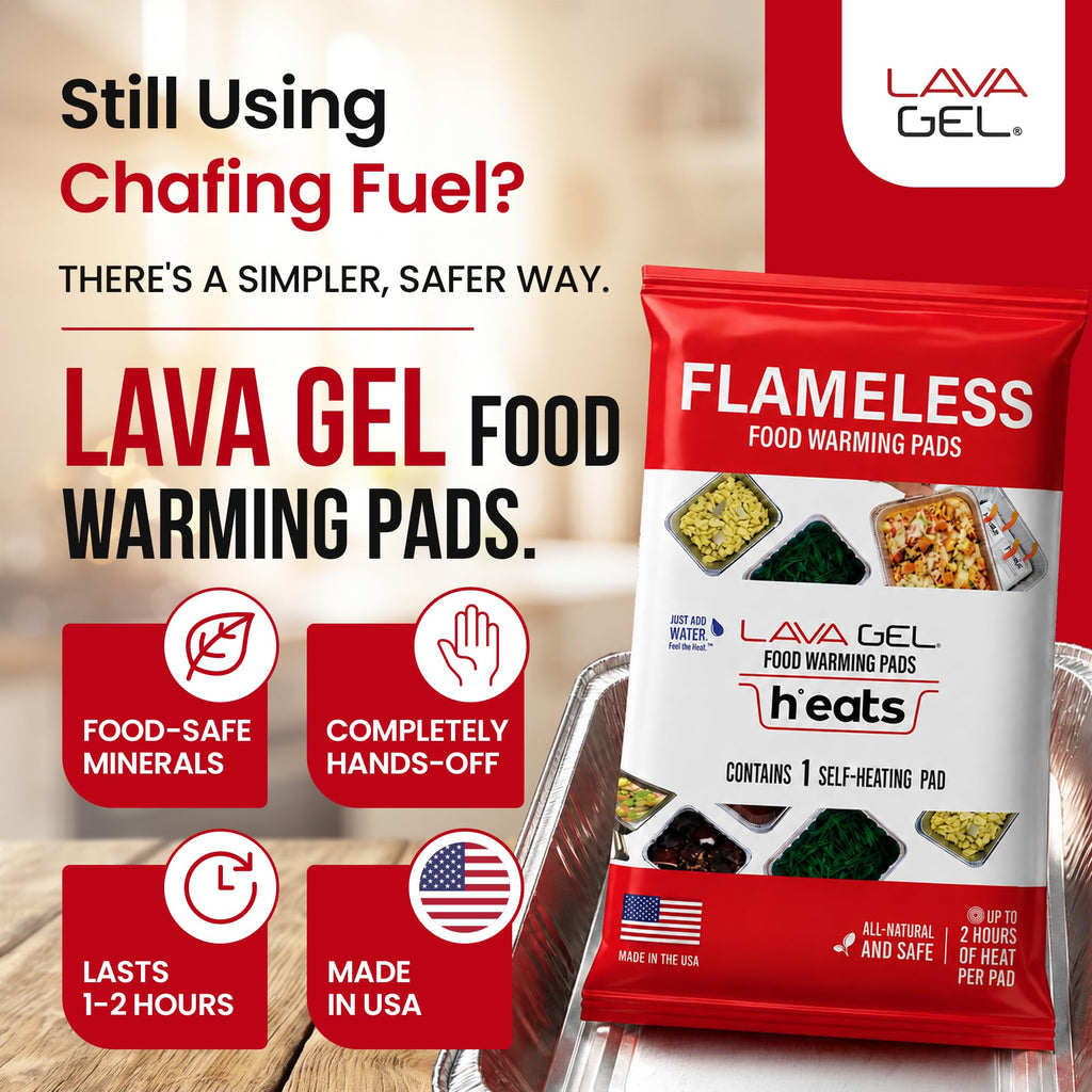 Self-Heating Buffet Kit - Flameless Food Warmer Set for Parties - Includes 4 Trays, 4 Half-Size Heat Pads & Foil Pans