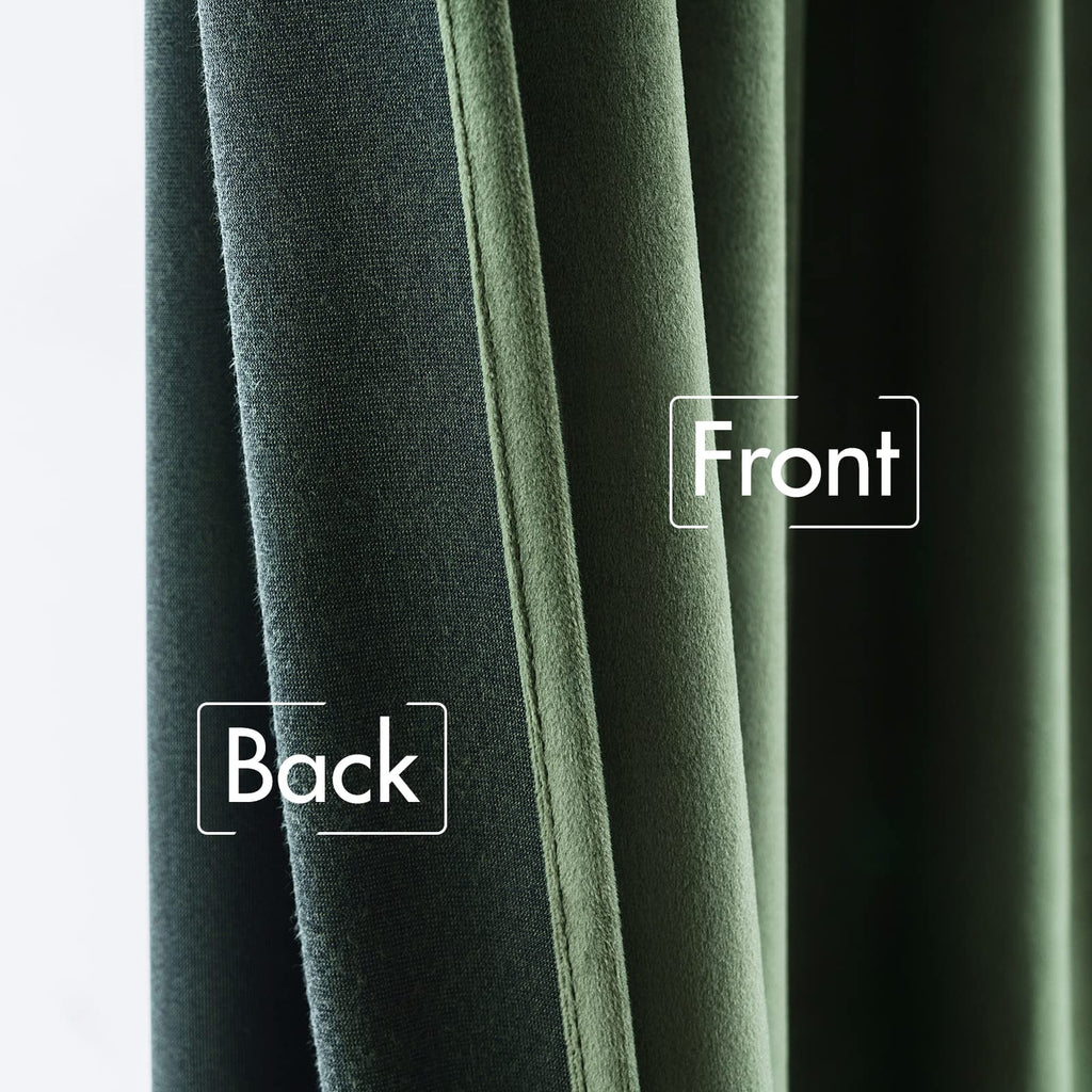 Velvet Curtains 52x108 inches 2 Panels Olive Green Blackout Curtains