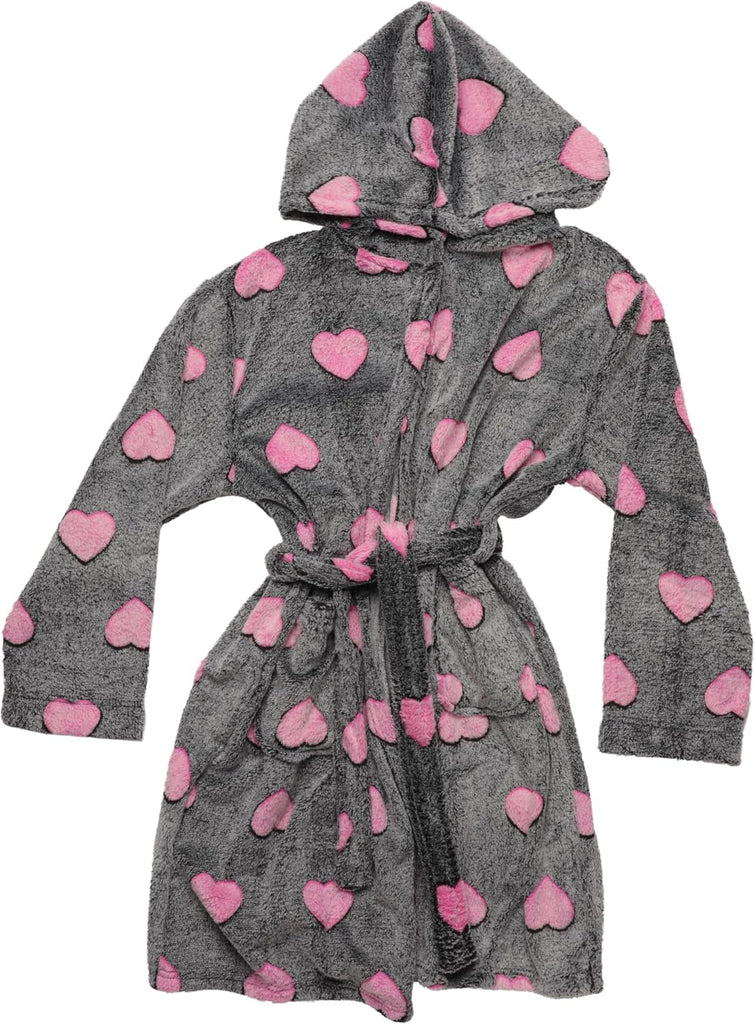 Hooded Plush Fleece Robe for Girls - Black/Fuchsia