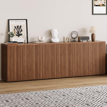 94.5" Fluted Sideboard Cabinet with Storage, Buffet Credenza, Walnut
