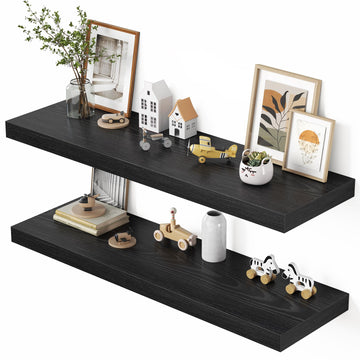 48" Floating Shelves for Wall, 12" Deep Thicker Black Floating Shelves, Wall-Mounted Shelves - Set of 2