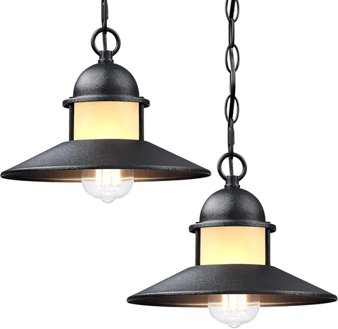 Outdoor Pendant Lights for Porch,2 Pack Farmhouse Exterior Hanging Lights Fixture with Adjustable Chain
