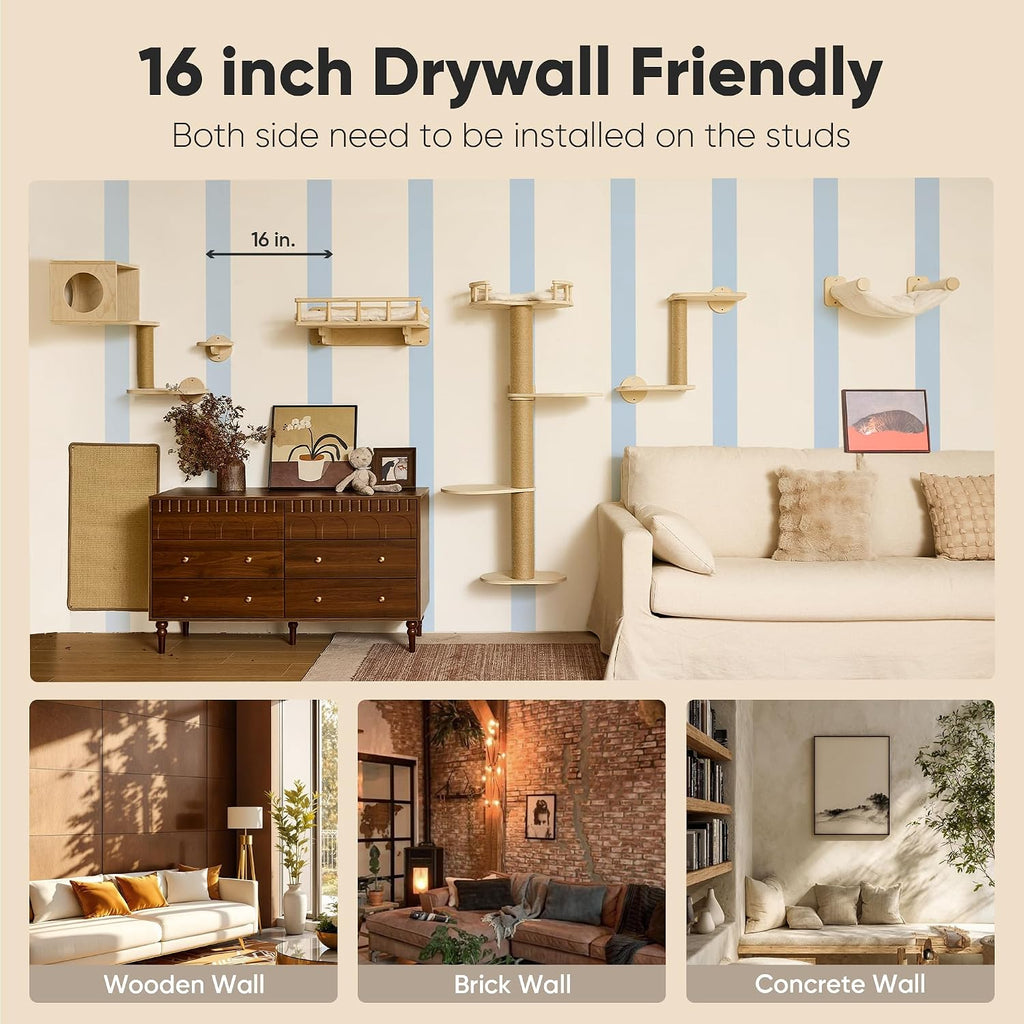 Cat Wall Shelves, 4 in 1 Set, Beige