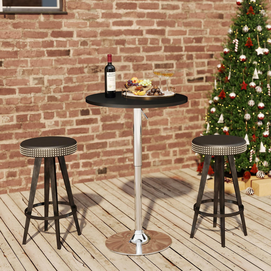 Round Pub Table, Height Adjustable Bar Table 27-36 inches, 360 Swivel Table Top, Black