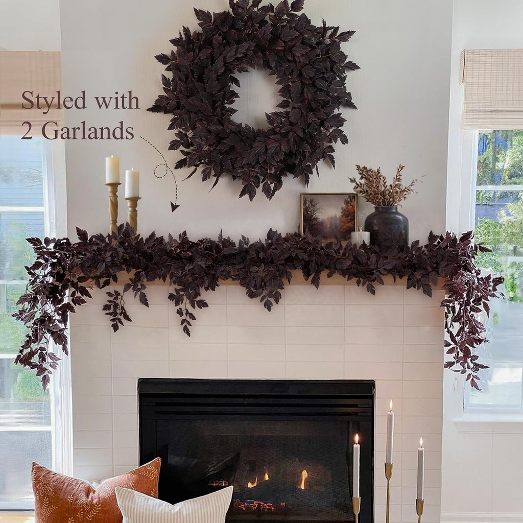 Fall Decorations - 2 Pack 6 Ft Plum Cimicifuga Seeded Garlands - Set of 2