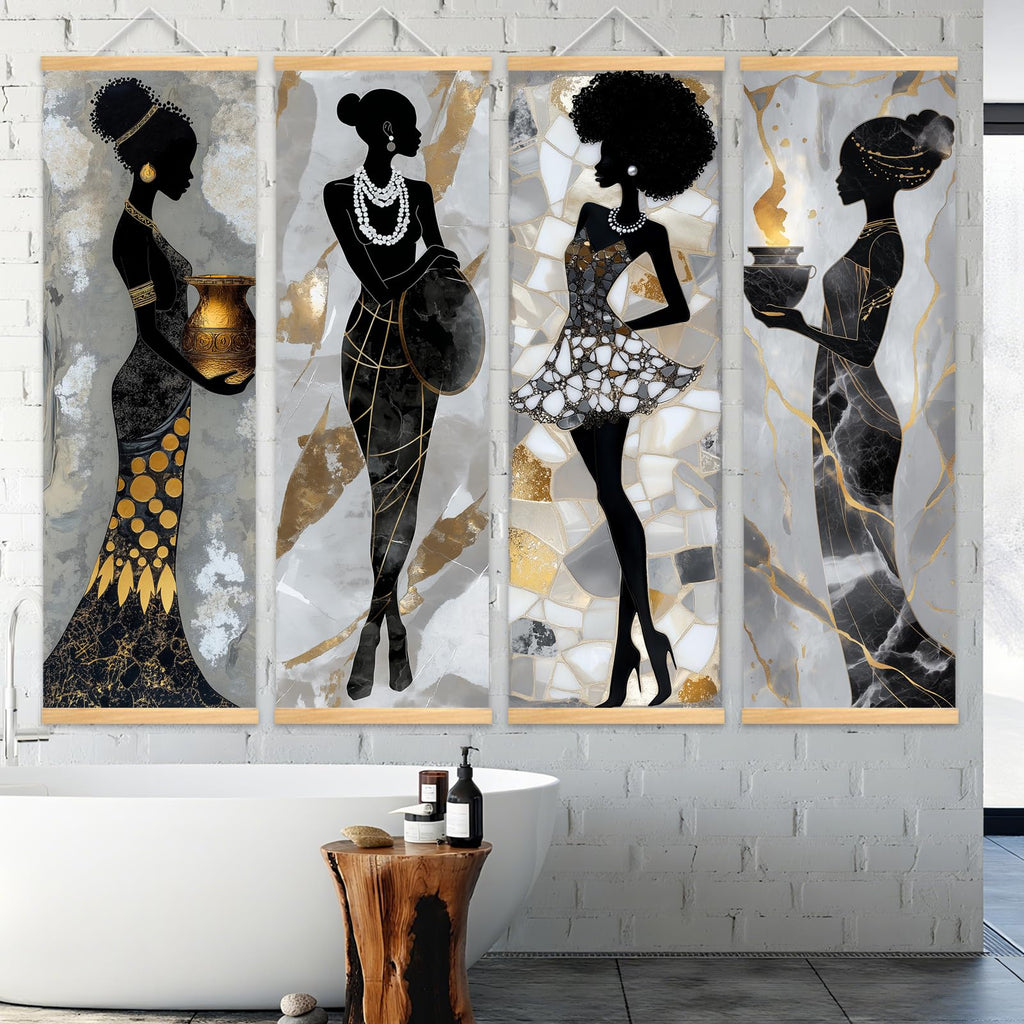 Black And Gold African American Women Canvas Wall Art 15.8×47.2in