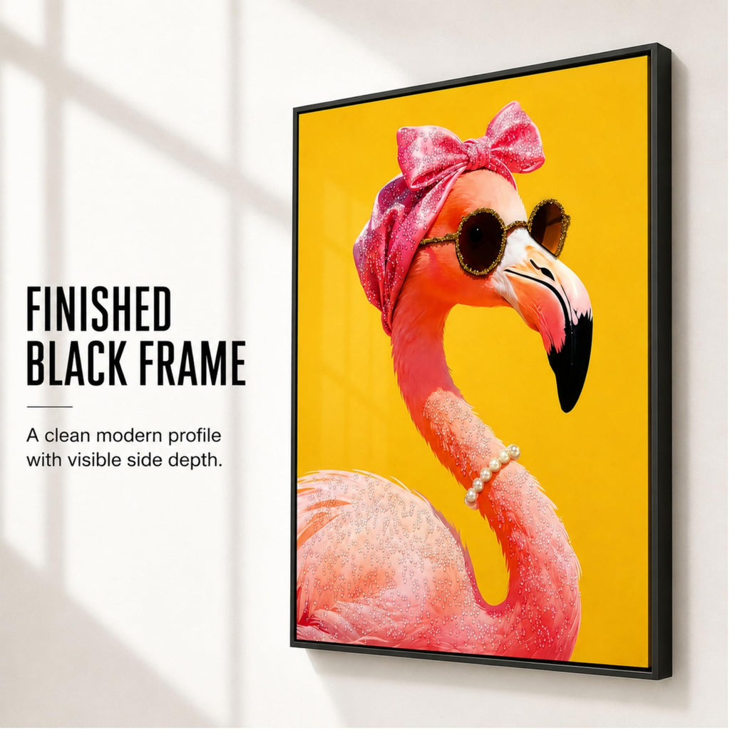 Framed Flamingo Wall Art, 3D Raised Crystal Accent Portrait, 19.7 x 27.6 in