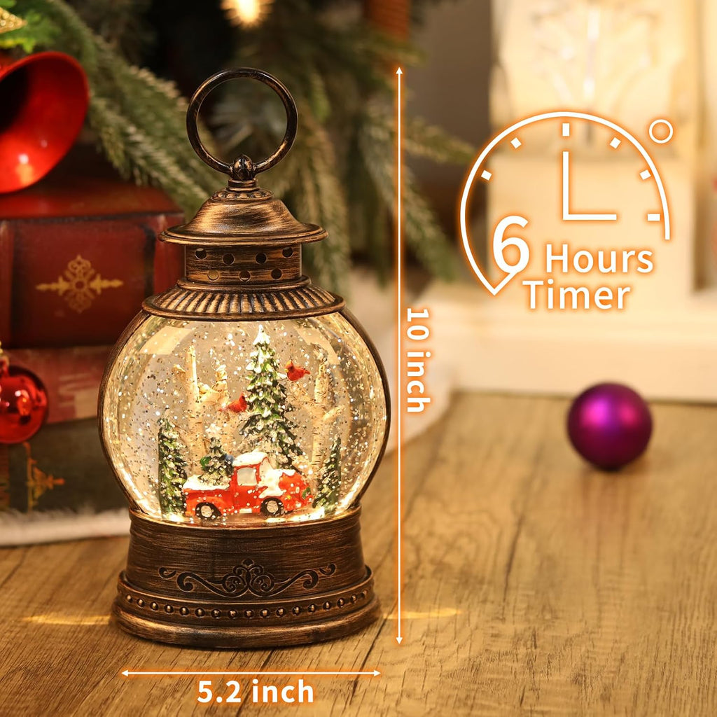 Red Truck Christmas Snow Globes, Light Up Musical Snow Globe Christmas Decorations, 6H Timer, USB/Battery Operated