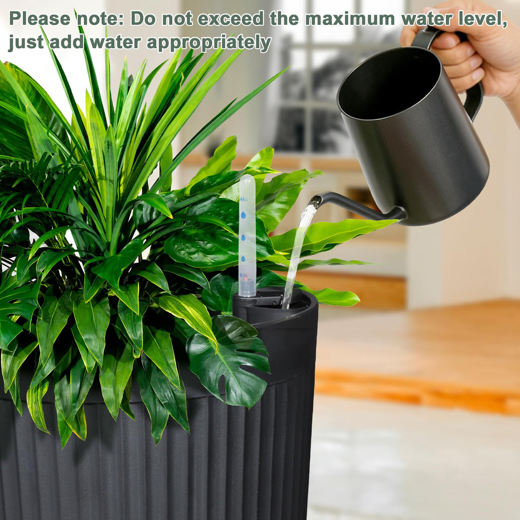 24" Self Watering Tall Black Planters Outdoor Set of 2