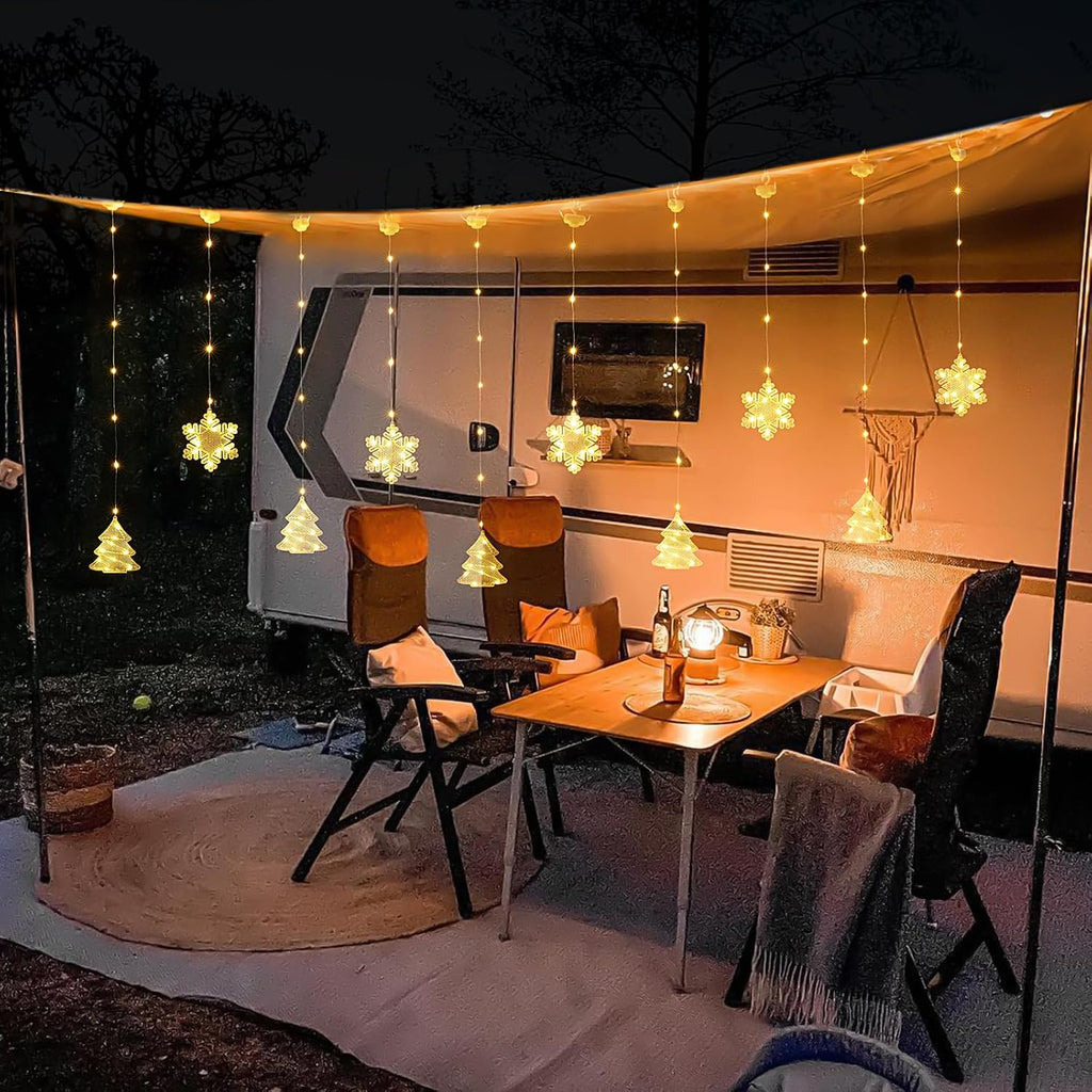Christmas Window Lights Indoor - 2M 160 LED Christmas Window Decorations, Snowflake Curtain Hanging Fairy String