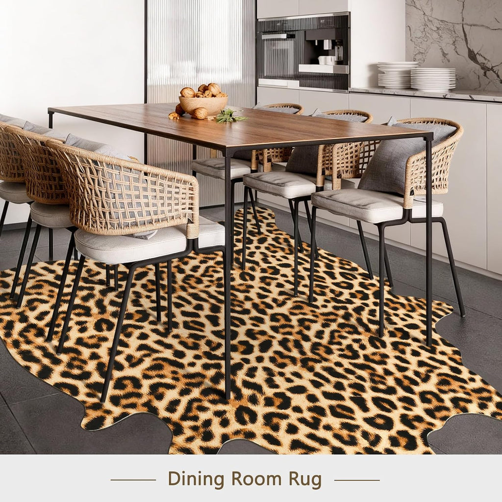 Luxury Faux Leopard Print Rug 5. .2 Ft - Western Cheetah Area Rugs, Farmhouse - Premium Western Faux Fur Carpet