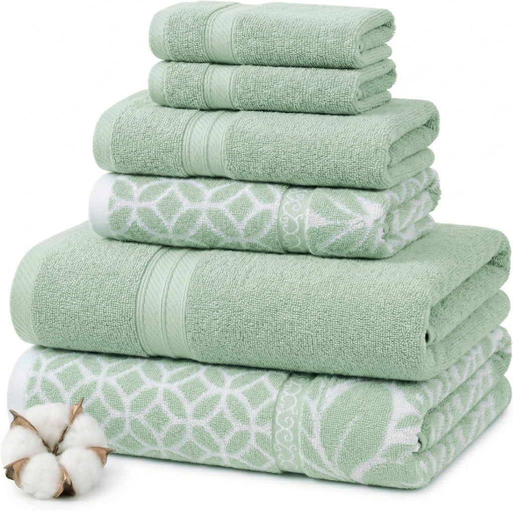 6 Piece Bath Towel Set - Bathroom Set with 2 Bath Towels, 2 Hand Towels, and 2 Wash Cloths - 100% Cotton, Super